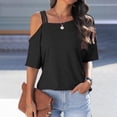 thumbnail image 4 of Conairie Women Cold Shoulder Tops Loose Solid Short Sleeve T-Shirt Breathable Beach Vacation Clothes Summer 2026 Black L, 4 of 7