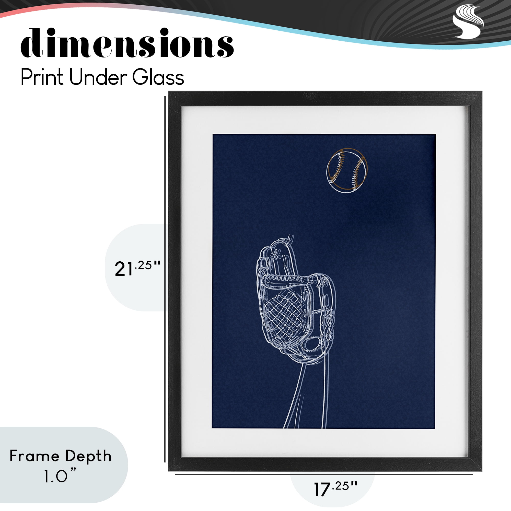 Stupell Industries Baseball Lines Contour Black Framed Print Under Glass, design by Marcus Prime