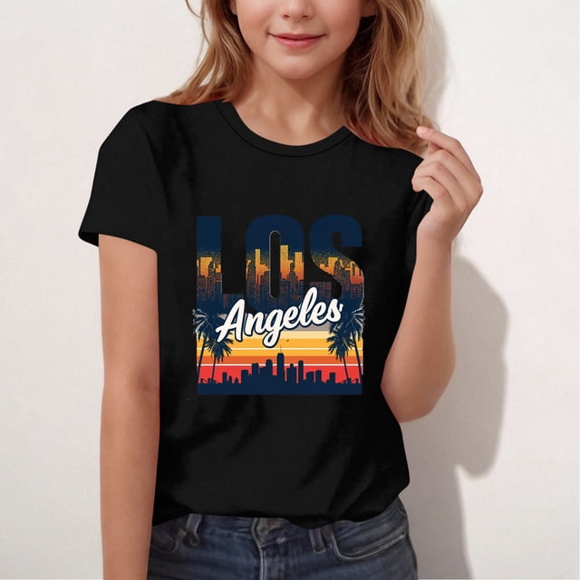 EGNMCR T-shirt Imprimé à Manches Courtes pour Enfants Col Rond Manches Courtes Décontracté Polyvalent pour Filles Haut en polyester