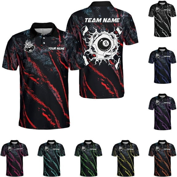 Custom Billiard Polo Shirts for Men Pool Player Gifts for Women Personalized Team Name 8 Ball Billiards Jersey Shirt (Red, S)