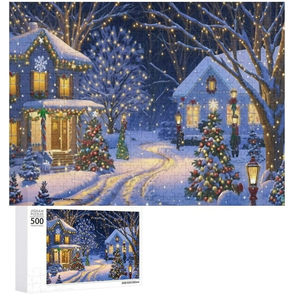 Christmas Puzzle 500 Pieces Jigsaw Puzzles for Adults and Childen,20"x15" Large Puzzle Colorful Illustration of Winter Snowman Decoration for Family Party Holiday - Each Piece is Unique