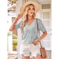 thumbnail image 6 of Women Spring Summer Short Sleeve Sweater Fashion Trendy Dressy Casual Outfit Versatile Knit Blouse Light Gray S, 6 of 8