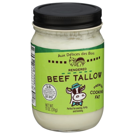 Aux Délices Des Bois Premium Rendered Beef Tallow, 11 Oz, Natural Cooking Fat for Searing, Frying, Braising, Gluten Free, Keto Friendly, Seed Oil-Free