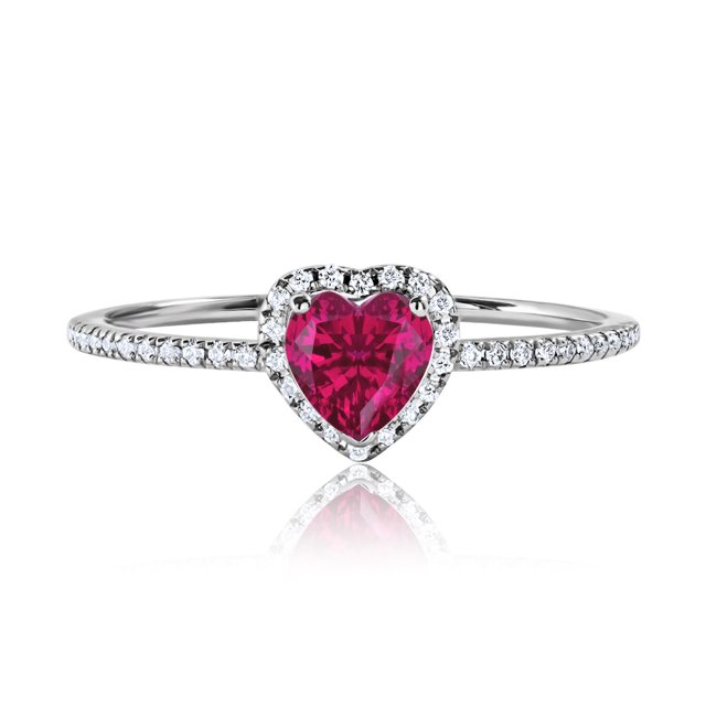 JeenMata Anillo de Bodas de 1 Quilate con Forma de Corazón, Rubí (Piedra Natal de Julio) en Oro Blanco de 18 K sobre Plata