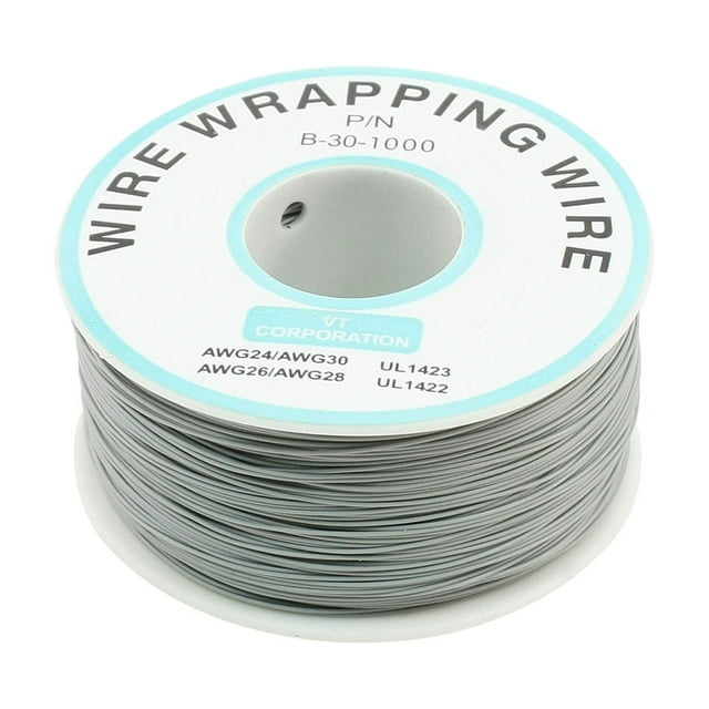 Cuerdas de envoltura de alambre aisladas recubiertas P/N B-30-1000 de Unique Bargains, 30AWG, carrete de 656 pies, gris