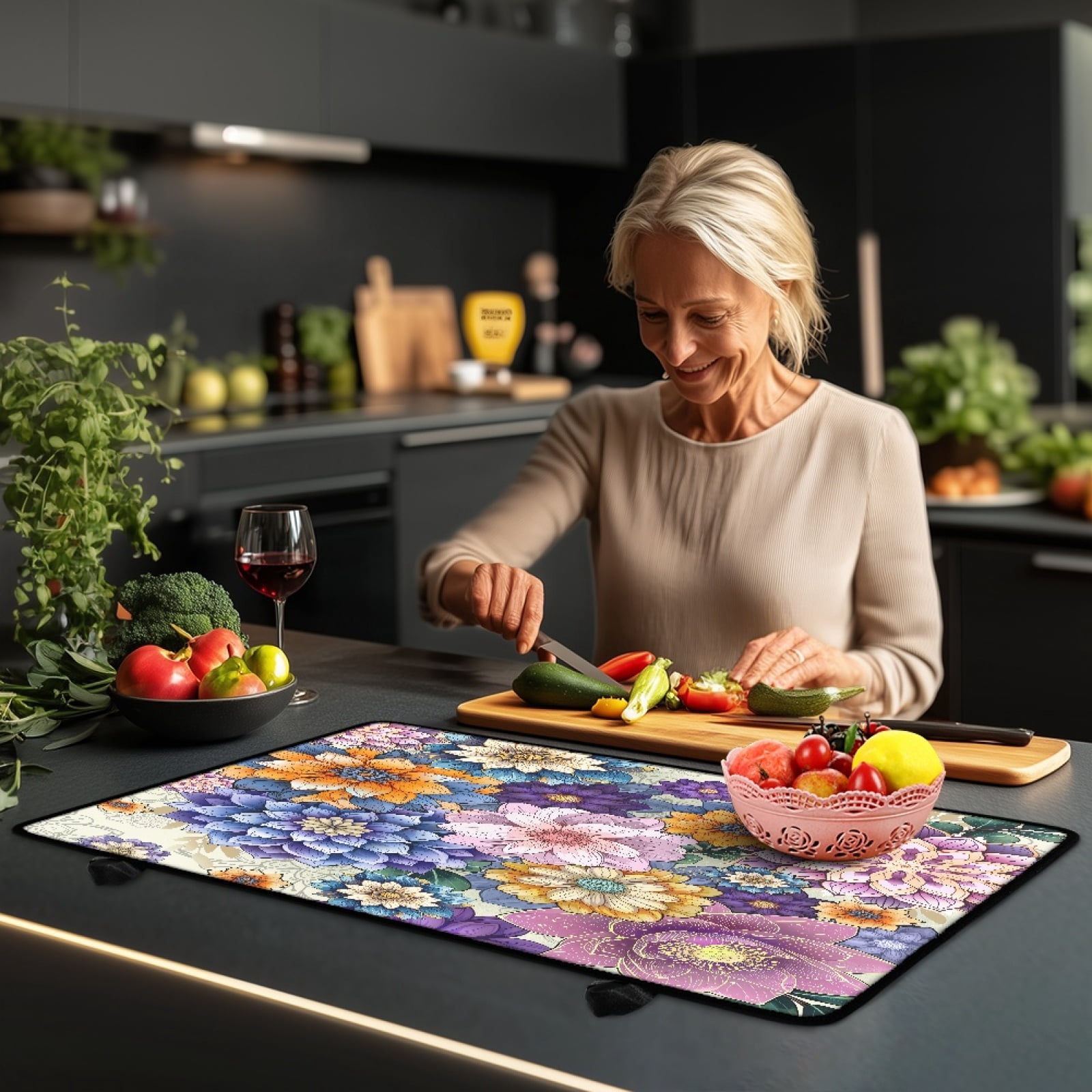 Renewold Stove Cover for Glass Top Stove, Scratch Resistant Stove Top Cover Heat Resistant Foldable Cooktop Cover Extra Counter Space, 29 x 21 Inch, Bohemian Flower Pink Yellow