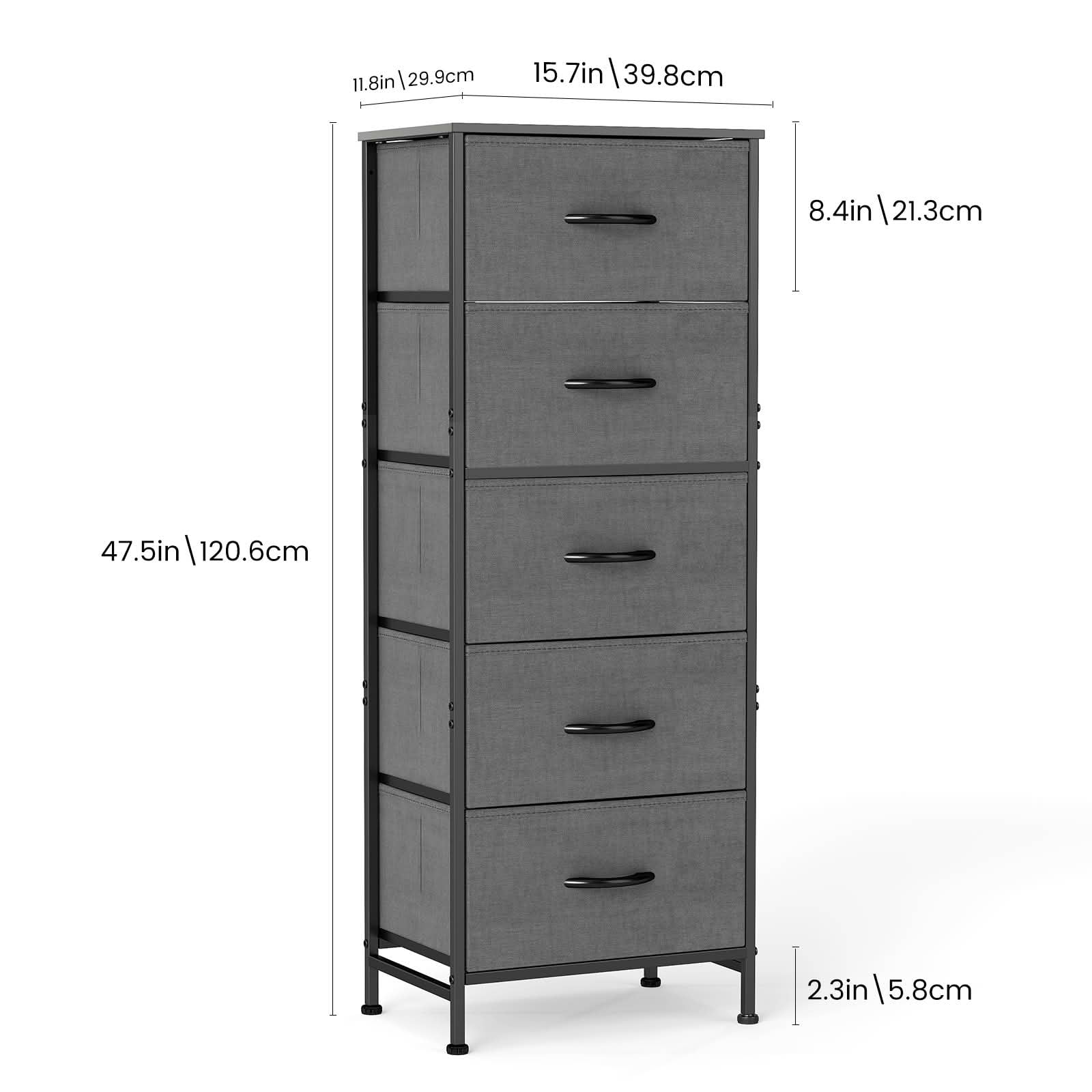 MAYEERTY 5 Drawer Fabric Dresser with Wooden Top, Steel Frame Storage Chest Organizer for Bedroom Nursery Entryway