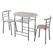 Topbuy 3 PCS Kitchen Dining Set Compact Bistro Pub 2 Chairs & Table Grey