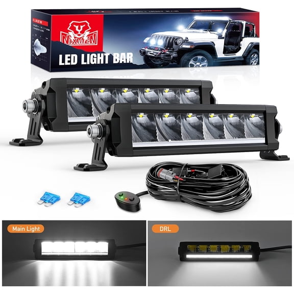 Nilight 9Inch Single Row Slim LED Light Bar 2PCS 30W 3365LM Anti-Glare Spot Beam DRL IP68 Offroad Driving Lamp w/ 16AWG DT Wiring Kit for Pickup Truck SUV ATV UTV Boat 4x4 Jeep