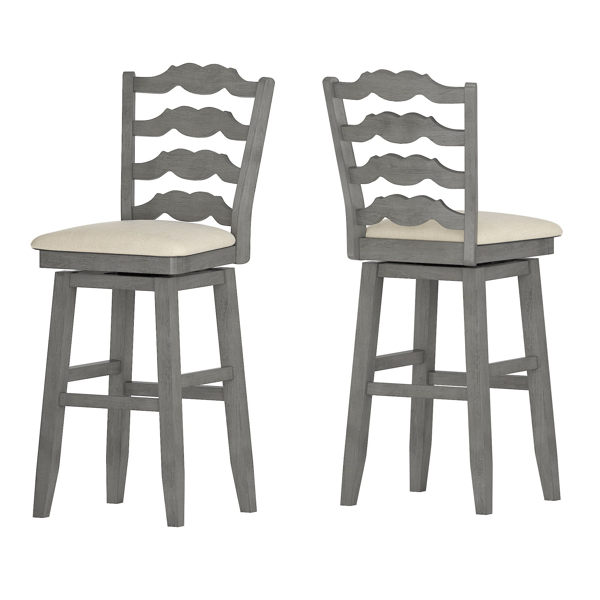 Weston Home Sheena French Ladder Back Bar Height Swivel Stool, Antique Grey