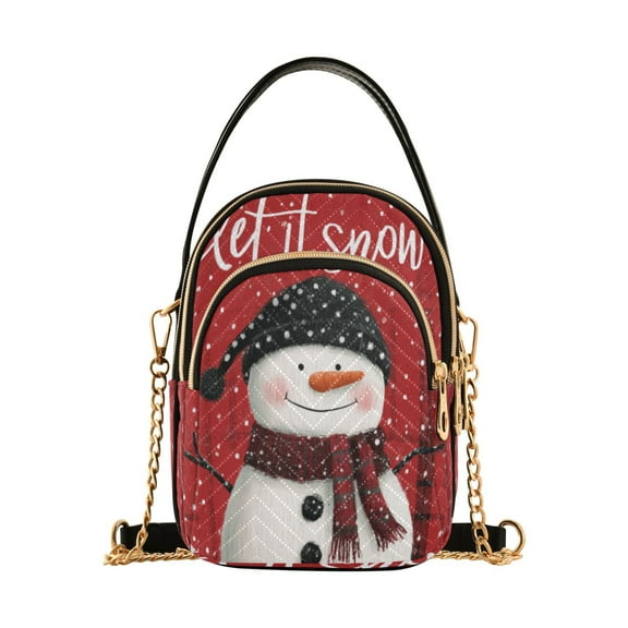 Leather Handbag Crossbody Bag Red Scarf Snowman