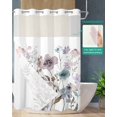 thumbnail image 2 of No Hook Shower Curtain with Snap in Liner, Flowers Plants Leaves Purple Grey Watercolor Style Hotel Shower Curtains for Bathroom, Washable Shower Curtain Liner Set with Mesh Top Window, 72"x96", 2 of 6