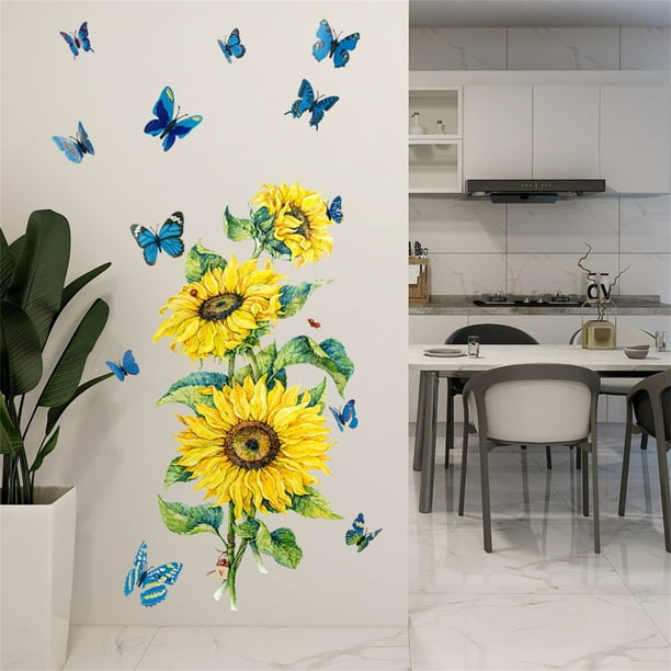 WREESH DIY Tournesol et Papillon Sticker Mural pour Chambre à