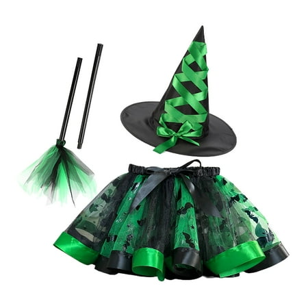 

Toddler Girls Witch Outfit With Hat 3 Piece Dress Up Halloween Costume for Indoor/Outdoor Decorations