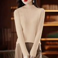 thumbnail image 1 of IMENGL Women's spring solid semi high neck pullover, Beige 2XL, Size M-2XL, 1 of 5