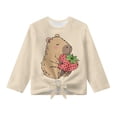 thumbnail image 5 of Xixirimido Capybara Strawberry Cream Pattern Girls Long Sleeve Shirts Cute Kids Fashion Crew Neck Tunic Tops Tie-hem Tees for Fall Winter, Size 5-6, 5 of 7