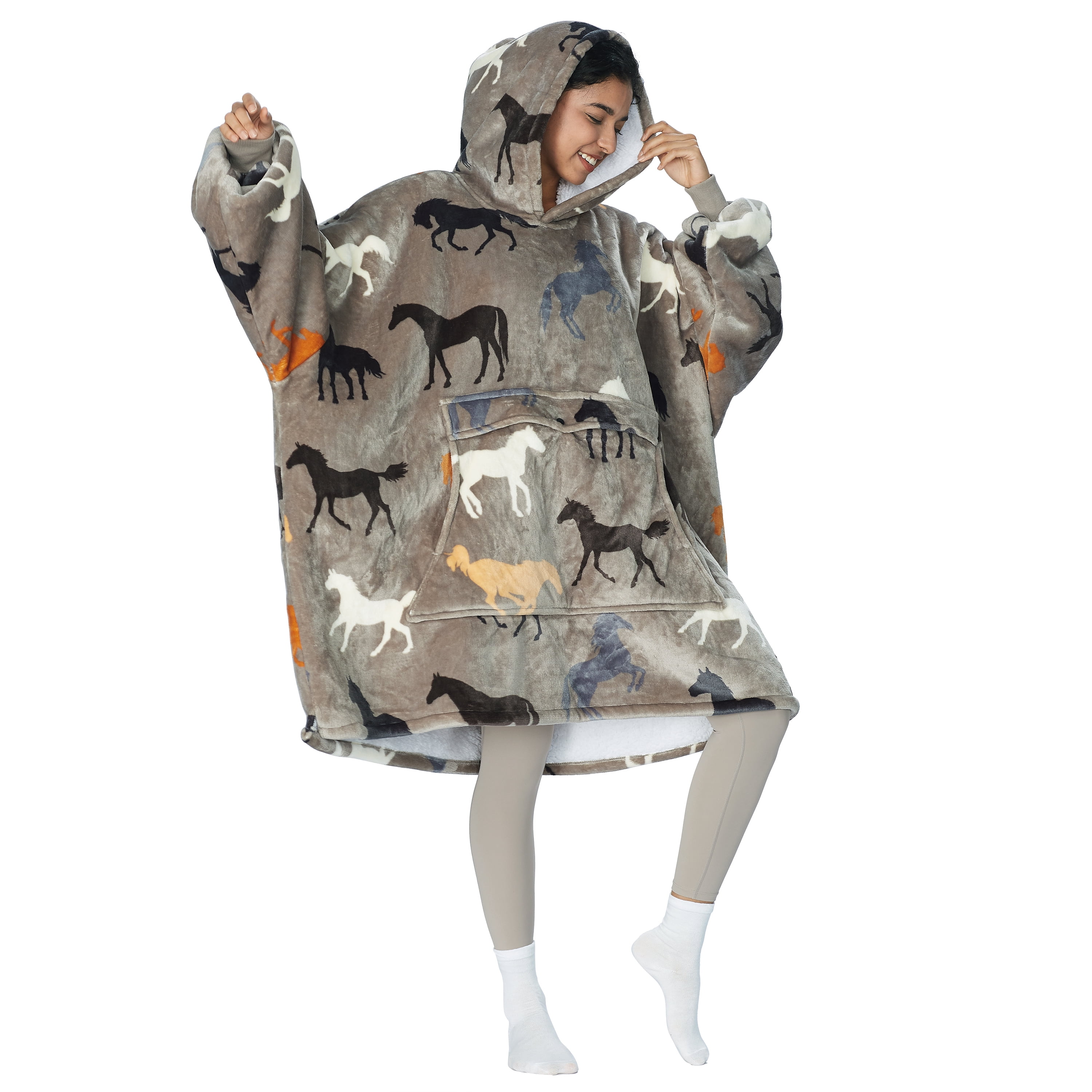 Tirrinia Oversized Blanket Hoodie, Wearable Fluffy Sherpa Blanket, Cozy Sweatshirt Blanket Gift for Adult Women Men Girlfriend