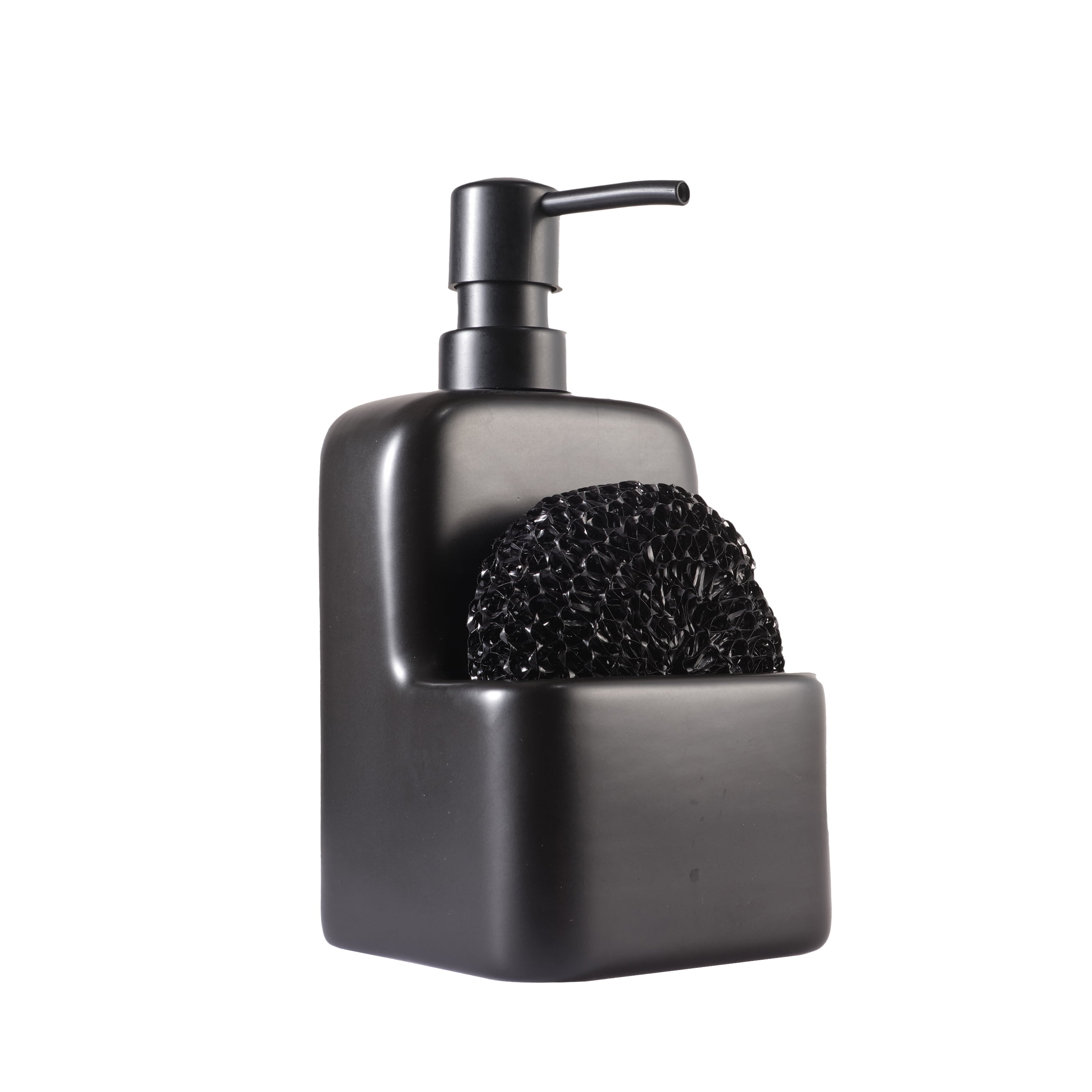 Mainstays Ceramic Liquid Soap Pump with Sponge Caddy Black Ceramic
