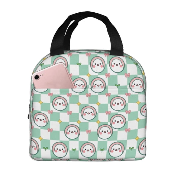 Chick Lunch Bag Cute Animal Print Insulated Lunch Box For Women Men Reusable Cooler Tote Front Pocket Handheld Meal Prep Bag For Work Office Daily