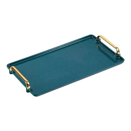 

Table Tray Plastic Serving Trays Modern Rectangular Decorative Tray Food Tray for Eating Breakfast with Gold Handles - 16 x 8.7 Inches