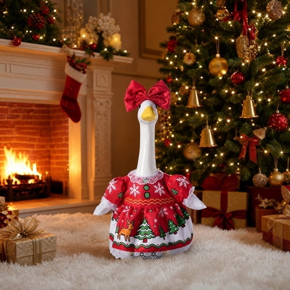 AuroraX Porch Goose Clothes Set 23" Christmas Red Dress with Bow Porch Goose Winter Outfit 17-19 In Holiday Front Porch Goose 23 inch Clothing Porch Duck Clothing Christmas Decorations Outdoor