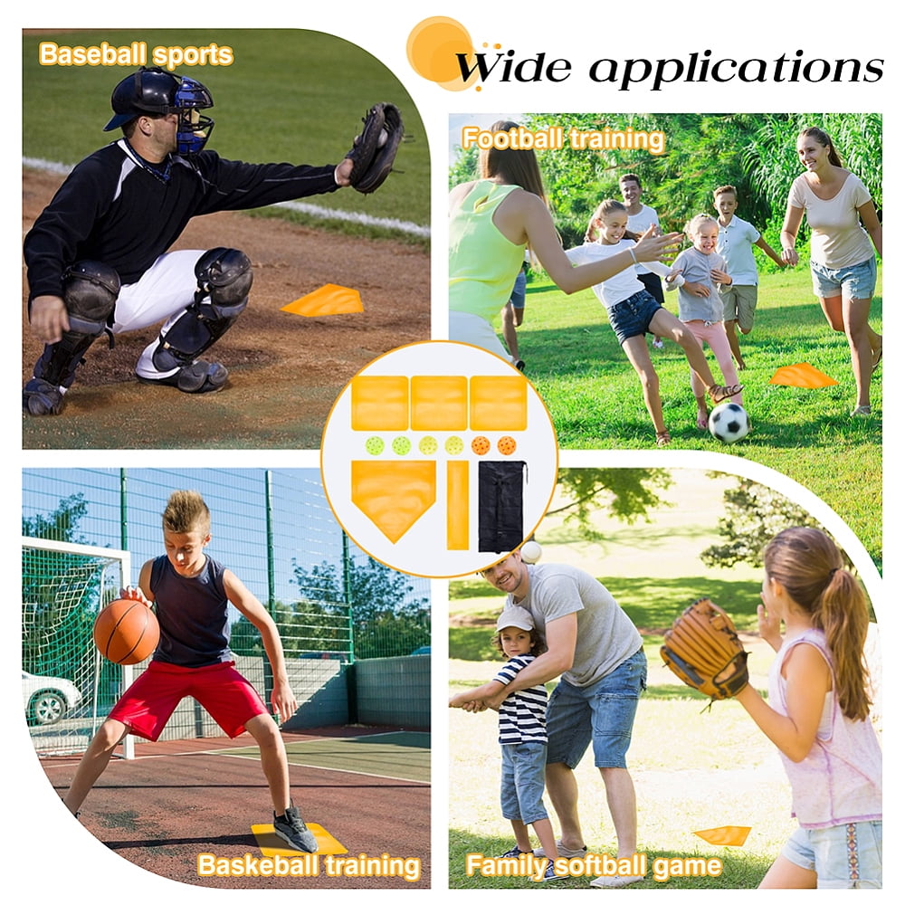 9Pcs 3 Colors 26 Hole TPE Pickleball for Outdoor Sports with 1 Set TPE Baseball Base Bag Waterproof Mixed Color TPE Pickleball: 72 -73mm
