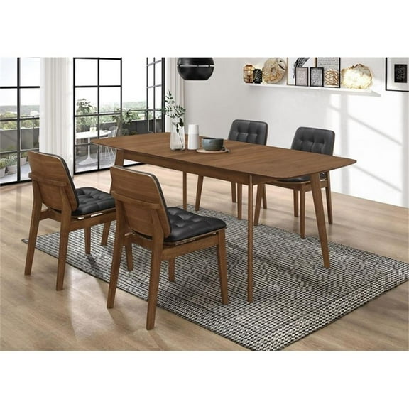 Pemberly Row 5-Piece Rectangular Modern Wood Dining Set in Walnut and Black