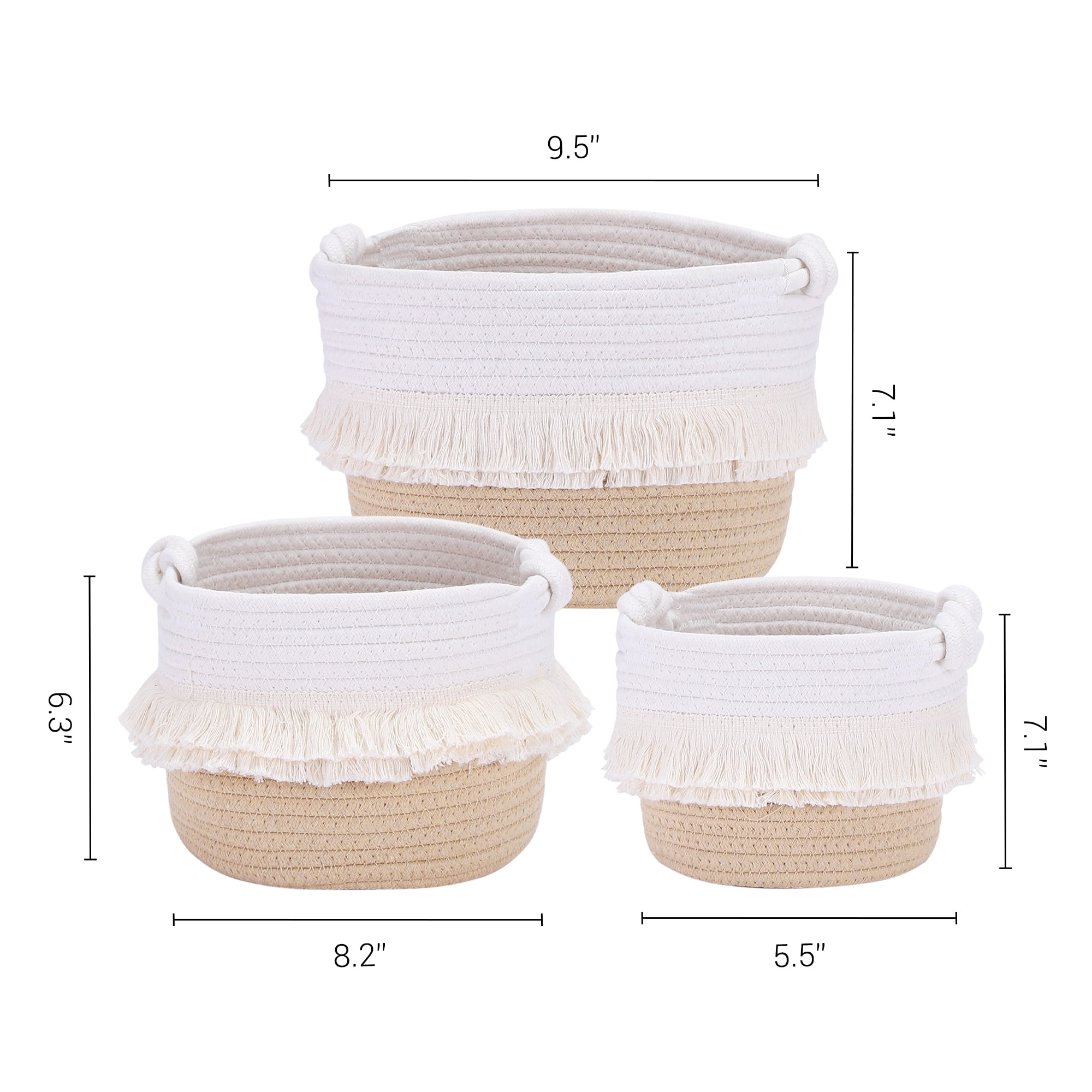 Unique Bargains 3 Pack Storage Basket Shelf Storage Bin Organizer Bin for Home White Brown
