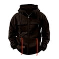 thumbnail image 2 of Men Jacket With Hoodie And Zipper Winter Coat for Men Men's Vintage Workwear Solid Color Multi Pocket Zipper Long Sleeved Hooded Casual Jacket, S-3XL, 2 of 5