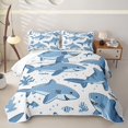 thumbnail image 2 of Manfei Marine Shark Quilt Full, Cartoon Coral Fish Full Bedspread Sets, White Blue, 3pcs, 1 Coverlet and 2 Pillowcases, 2 of 7