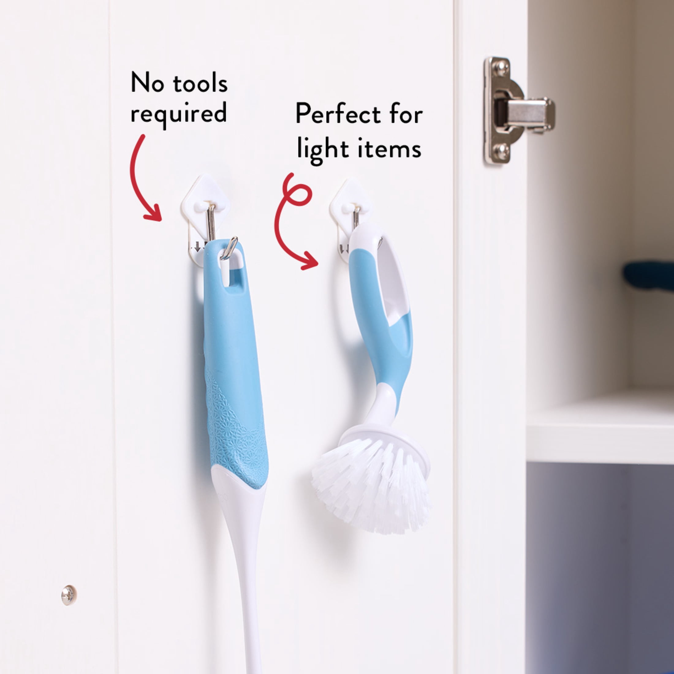 (2 pack) Hyper Tough Medium Removable Hinged Hooks, Oval Plastic Hooks for Hanging Keys, with 2 Strips, 1 lb Capacity, White, 8 Pc