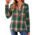 thumbnail image 2 of Fantaslook Womens Plaid Shirts Flannel Button Down Shirts Business Casual Long Sleeve Tops Dressy V Neck Blouses, 2 of 10