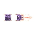 thumbnail image 2 of 0.5 Ct Princess Cut Studs Purple Alexandrite 14K Rose Solid Solid Gold Everyday Dainty Earrings Screw Back, 2 of 7