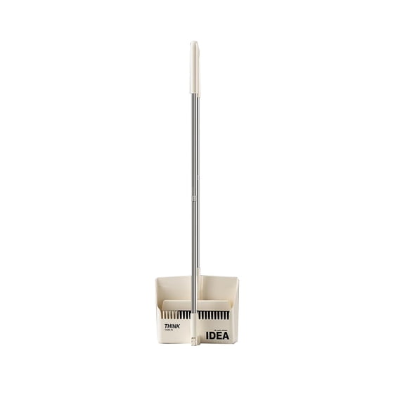 1-Pack Broom and Dustpan Combo Set, with 48" Adjustable Long Stainless Handles, Stand Up Dustpan with Self-Cleaning Teeth, Ideal for Home, Office, Kitchen, Indoor & Outdoor Use, White