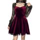 thumbnail image 1 of Vestido de mujer, escote corazón, malla, manga larga, cintura alta, color sólido, ajustado, dobladillo suelto XBTCLXEBCO XL;Morado, 1 of 4