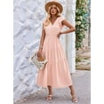 thumbnail image 4 of Women'S 2025 Summer Casual Flutter Short Sleeve Crew Neck Smocked Elastic Waist Tiered Midi Dress Pink S, 4 of 9
