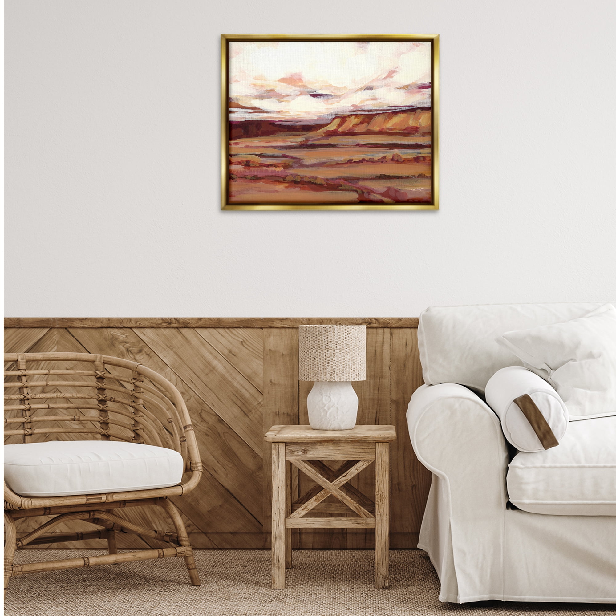 Stupell Industries Mauve Mesa Landscape Landscape Painting Gold Floater Framed Art Print Wall Art, 31 x 25