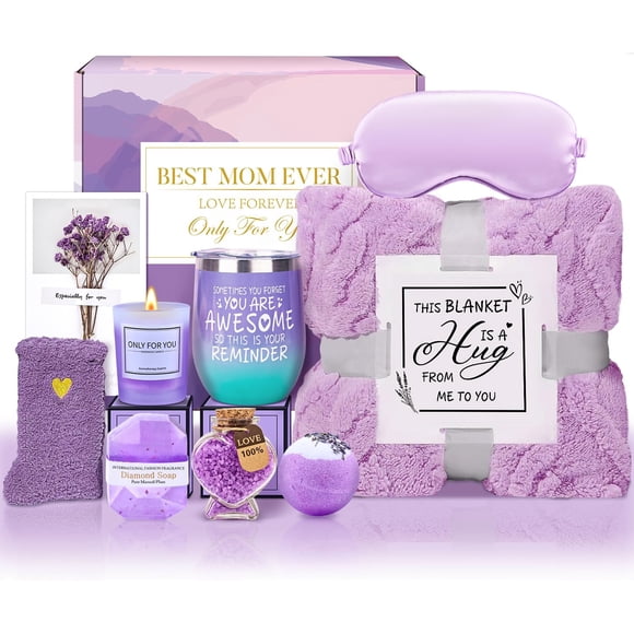 Cadeaux d'Anniversaire pour Maman de la Part de Sa Fille Son Fils, Ensemble de Panier Spa Lavande Relaxant pour Femmes Panier de Luxe pour Soins Personnels pour Maman, Cadeaux d'Anniversaire Fête des Mères pour Femmes, Maman, Épouse, Sœur, F
