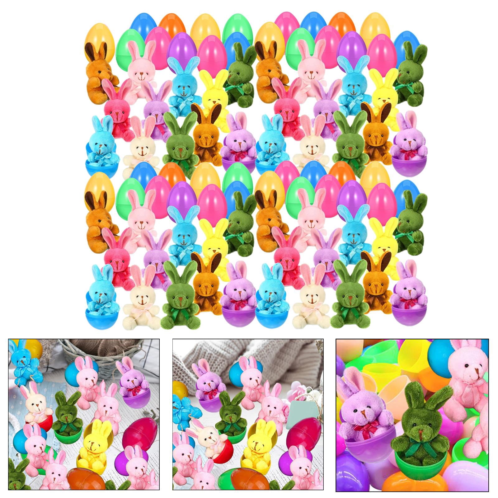Tachiuwa Prefilled Easter Eggs with Bunny Toys Basket Fillers Doll Gift Easter Eggs Filled with Bunny Toys for Classroom Rewards 48Pcs