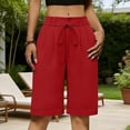 thumbnail image 2 of VBVC Women's Drawstring Cotton-Linen Shorts,Summer Straight Leg Capris for Women,Ladies High Waist Breathable Beach Work Lounge Pants with Pockets,Red,S-2XL, 2 of 7