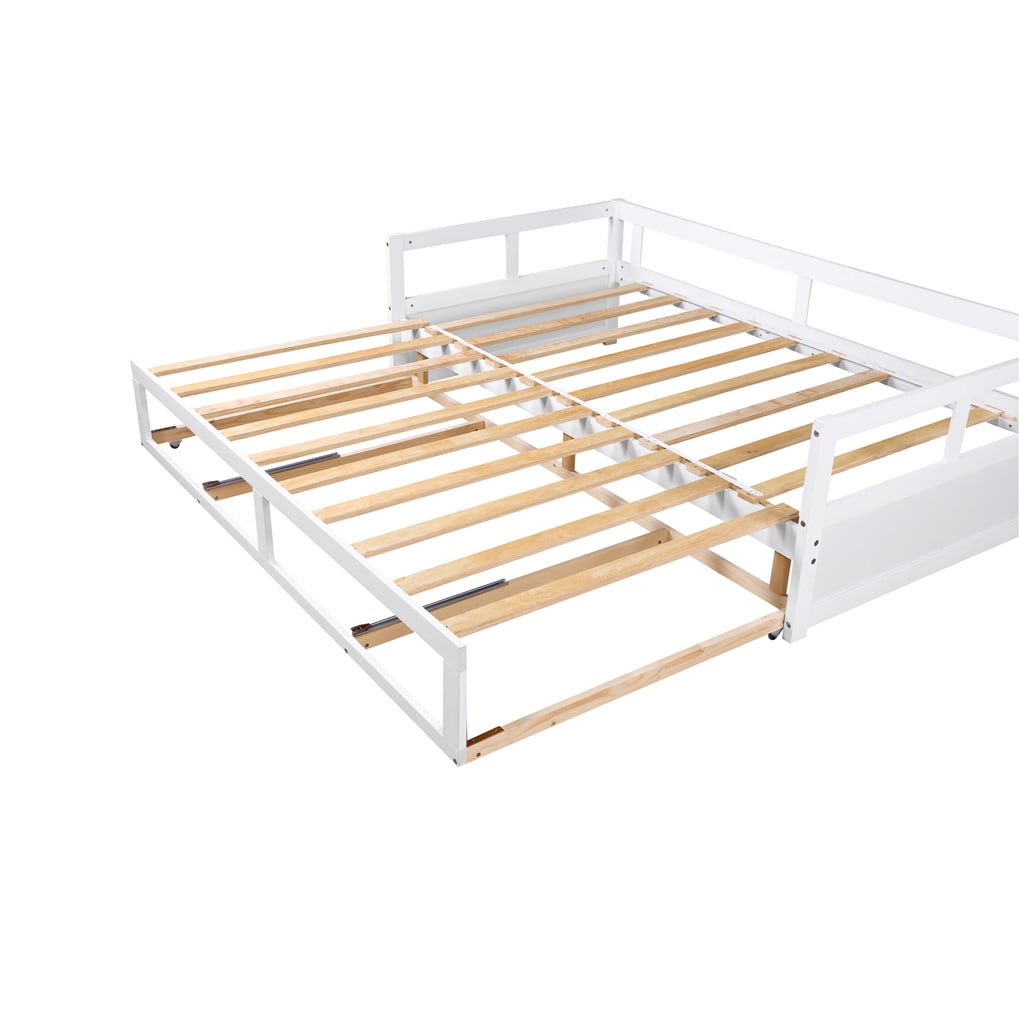 Irene Inevent Wooden Daybed with Trundle Bed and 2 Storage Drawers Extendable Sofa Support Platform for Bedroom Living Room