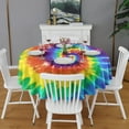 thumbnail image 2 of Colorful Tie Dye Pattern Round Tablecloth 60"x60",Wrinkle Wipeable Table Cloth for Kitchen Dining Room Picnic Patio Party, 2 of 6