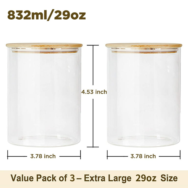 Glass Canisters with Airtight Bamboo Lids, 3 Sizes for Pantry Storage (3  Pack)