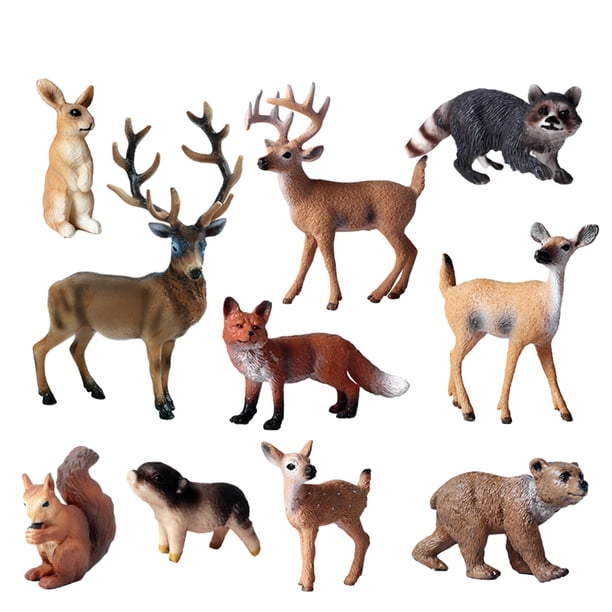 10 piezas de modelos de animales del bosque simulados, alces, zorros, ciervos, ardillas y osos pardos, figuras en miniatura, adornos realistas de animales salvajes, modelo estático, juguete educativo