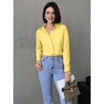 thumbnail image 3 of Button Down Shirt for Women Long Sleeve Solid Color Blouses Tops Business Casual Work Outfits Bright Yellow (256) L, 3 of 9