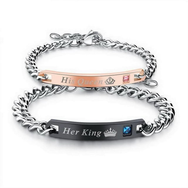 Ensemble de 2 Bracelets pour Couple Lui et Elle, Réglables, en Acier Titane, pour Aimer, Assortis (3#)