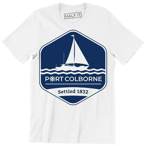Port Colborne Settled 1832 Nautical Badge Sailboat Men's T-Shirt