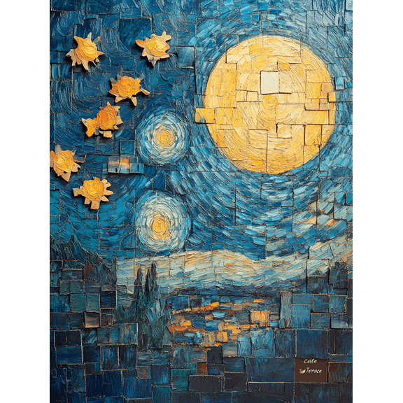 Starry Night Mosaic Canvas Painting, Suitable for Living Room, Bedroom, Office, Dining Room, and Hotel Decoration.