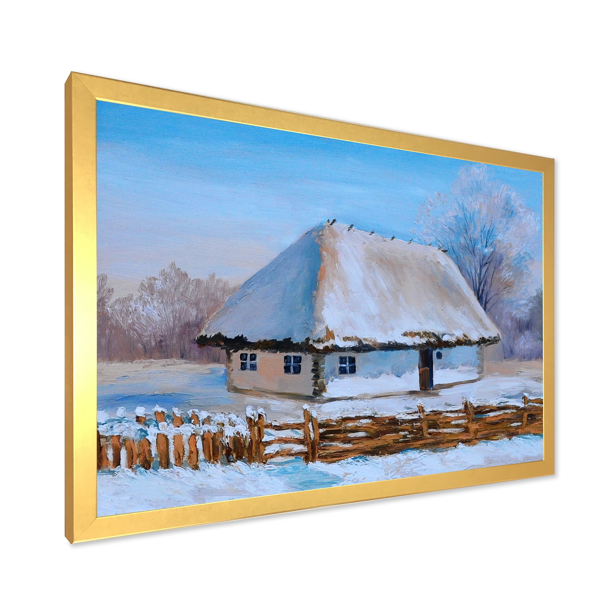 Designart 'Traditional Cottage Covered With Snow In Winter I' Traditional Framed Art Print