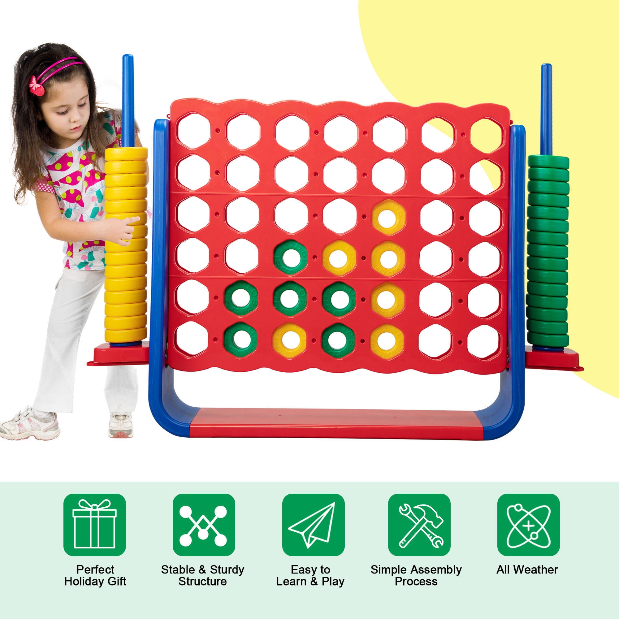 4-to-Score Game Set, Giant Connect 4 with 42 Rings, Backyard Games for Kids and Family Fun Game 4-to-Score Game Set, Giant Connect 4 with 42 Rings, Backyard Games for Kids and Family Fun Game